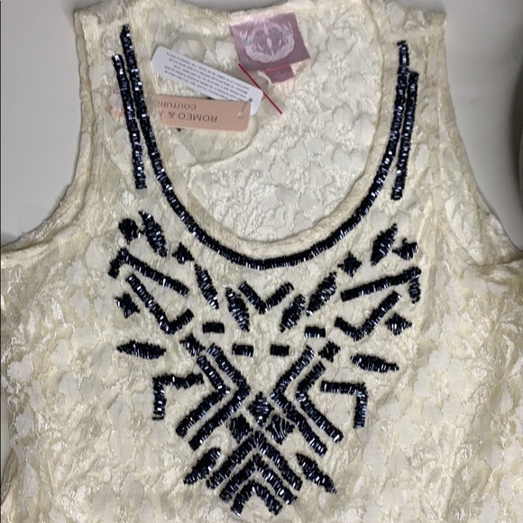 Romeo & Juliet Couture Beaded Lace Tank top new with tags ivory lace - Picture 5 of 8